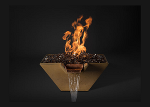 Slick Rock Concrete Cascade Square Fire on Glass Water Bowl with Electronic Ignition