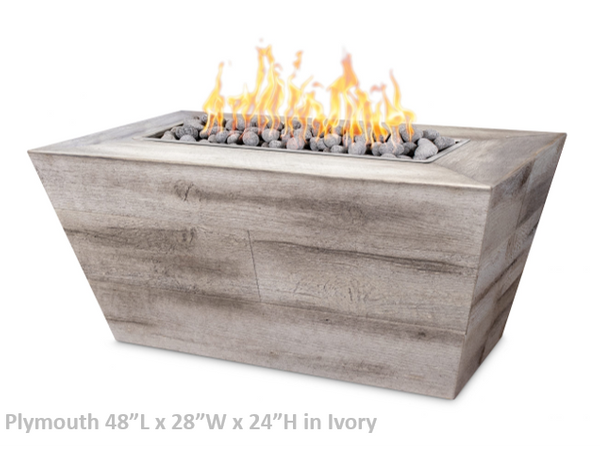 The Outdoor Plus Plymouth Rectangular Wood Grain Concrete Fire Pit