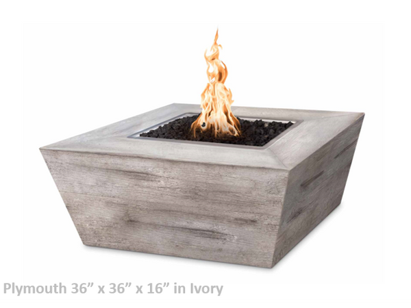 The Outdoor Plus Plymouth Square Wood Grain Concrete Fire Pit