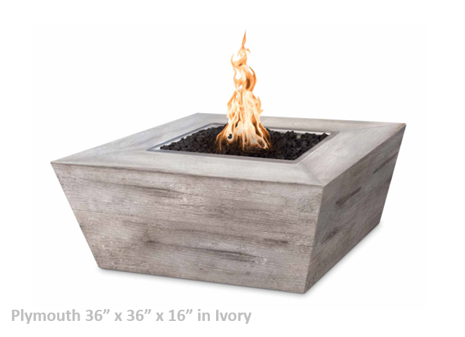 The Outdoor Plus Plymouth Square Wood Grain Concrete Fire Pit