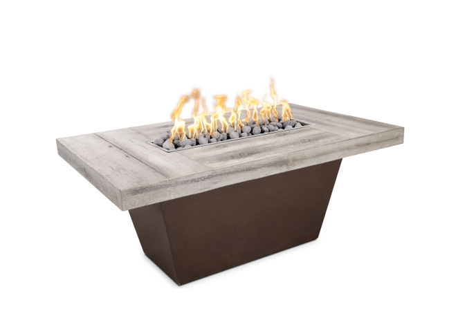 The Outdoor Plus Tacoma Wood Grain Concrete and Steel Fire Table