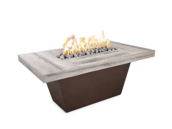 The Outdoor Plus Tacoma Wood Grain Concrete and Steel Fire Table