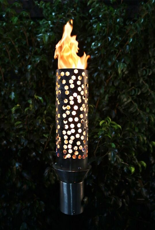 The Outdoor Plus Honeycomb Fire Torch / Stainless Steel + Free Cover - The Fire Pit Collection