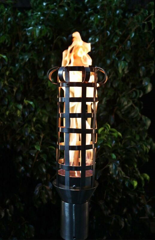 The Outdoor Plus Box Weave Fire Torch / Stainless Steel + Free Cover - The Fire Pit Collection