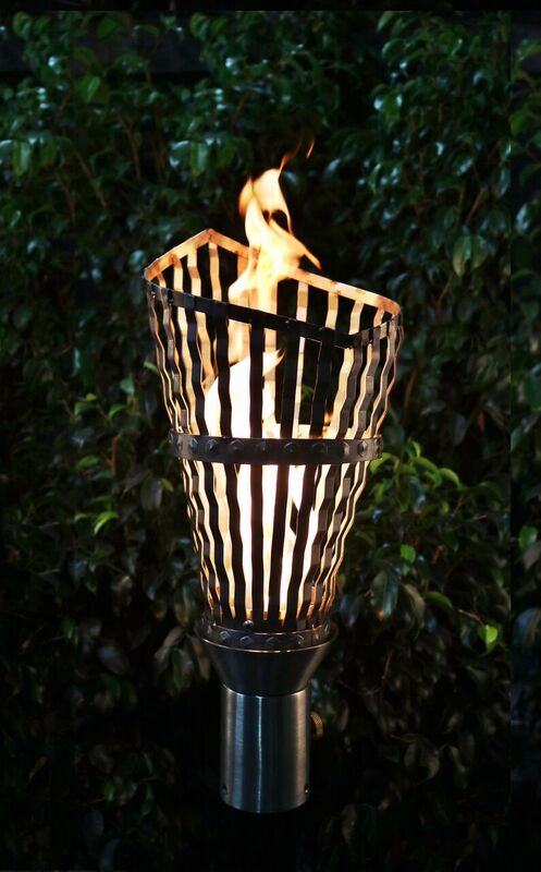 The Outdoor Plus Roman Fire Torch / Stainless Steel + Free Cover - The Fire Pit Collection